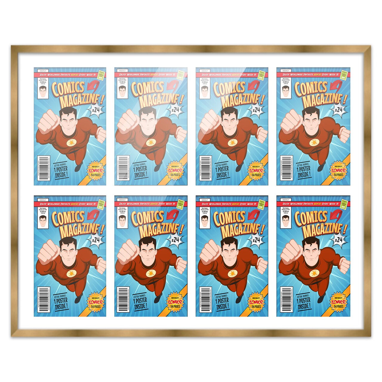 Comic Book Display Frame for Golden Age Comics Published Between 1938 and 1956 - Bronze Wood Comic Frame With White Mat for 7.75x10.5 Comic, 18 Frame Sizes